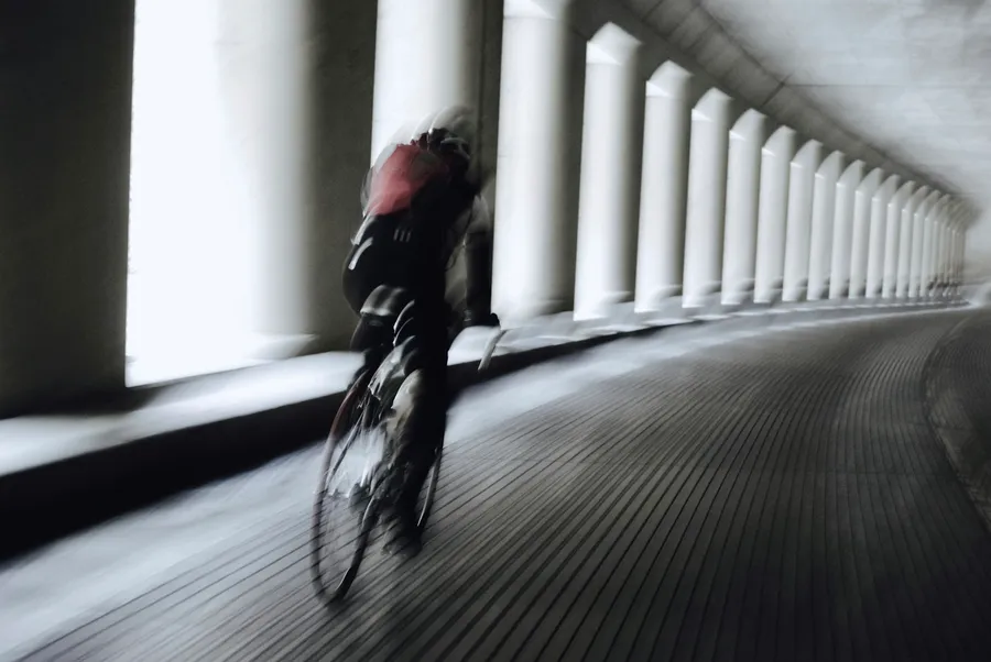 Cyclist in a tunnel