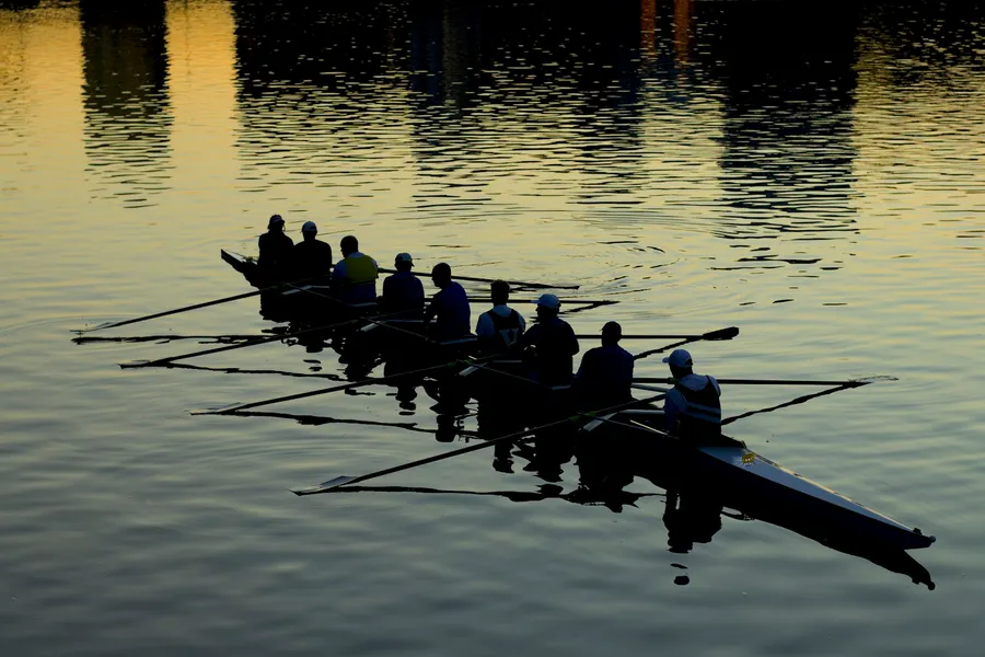 Rower mid stroke